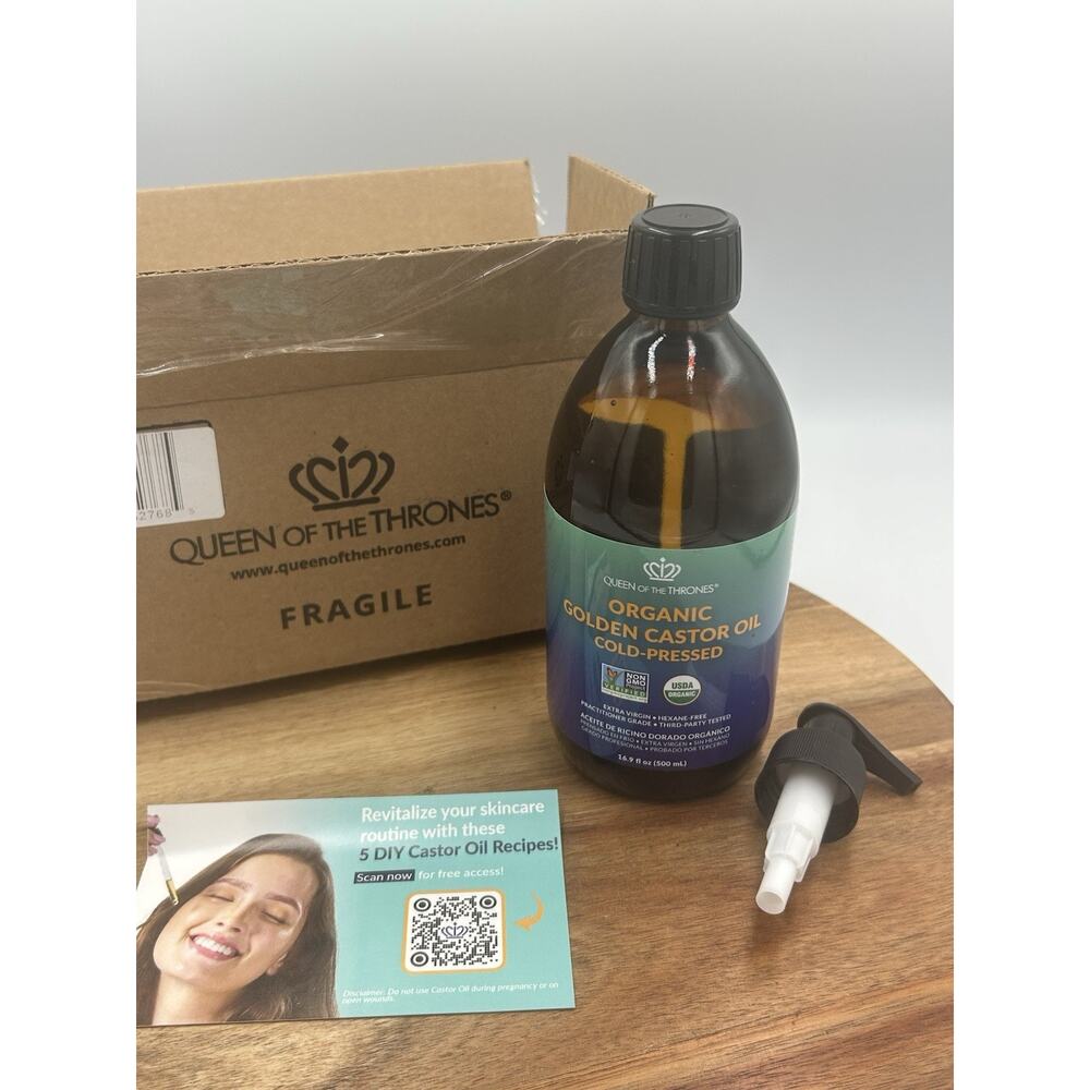 Queen of the Thrones Organic Golden Castor Oil Large 16.9 fl oz Cold Pressed